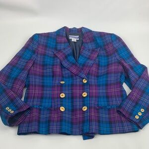 Pendleton Purple Blue Wool Plaid Blazer jacket Size 12 Gold Buttons New NWOT